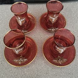 Four French Vintage 1970s Small Pink Tea Glasses/Cups