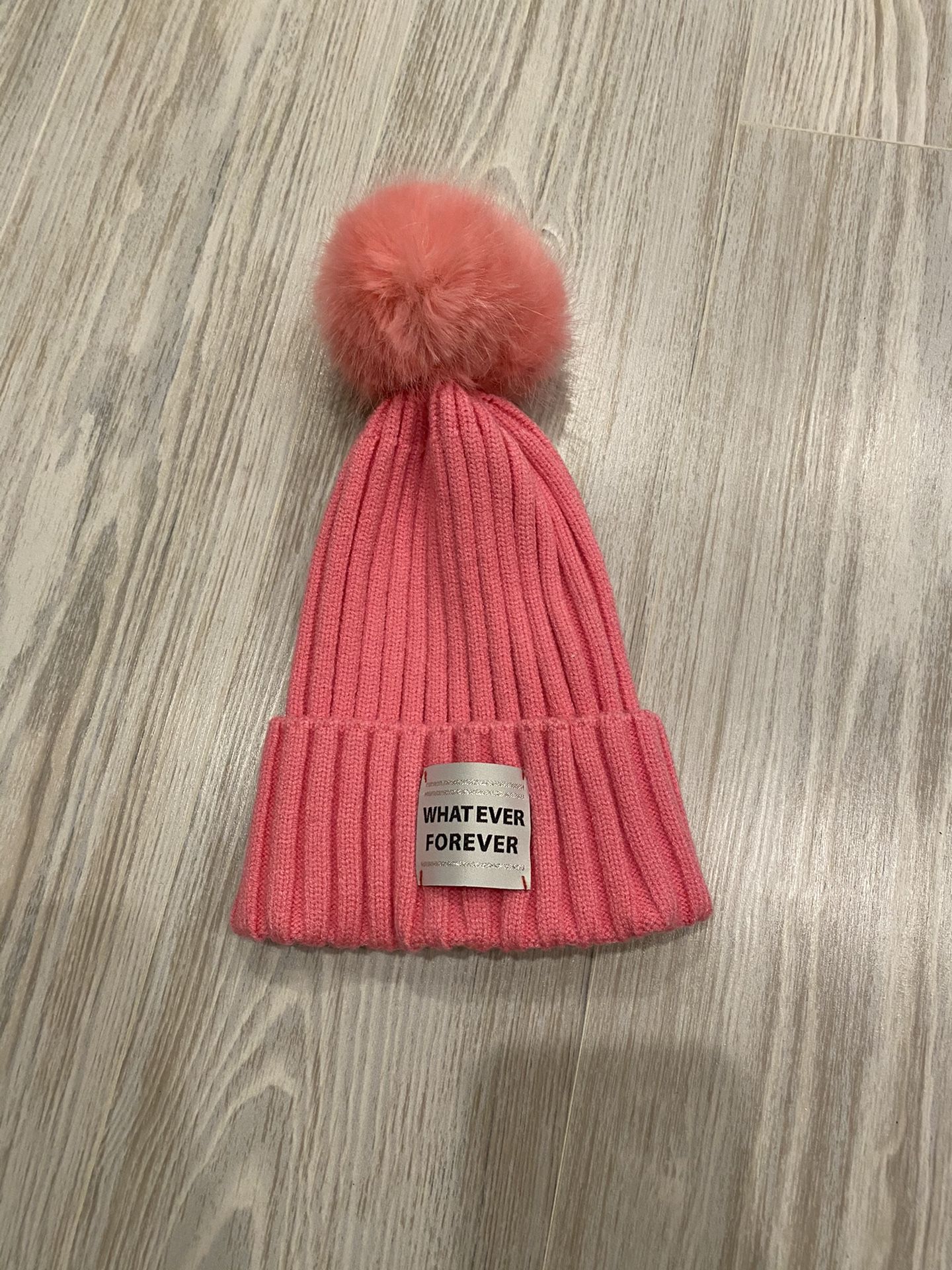 H&M hot pink fuzzy pompom beanie hat cap