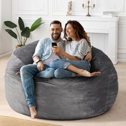 HABUTWAY Bean Bag Chair: Giant 5' Memory Foam Furniture Bean Bag Chair with Microfiber Cover - 5Ft,Silver Grey