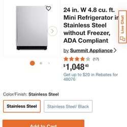Mini Refrigerator in Stainless Steel without Freezer, ADA Compliant