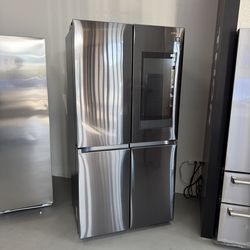 Samsung 23 Cubic Feet Smart Hub Counter Depth Refrigerator - 4 Door Flex - Black Stainless Steel - Brand New, 1 Year Manufacturers Warranty