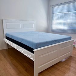 White Queen Bed With Memory Foam Mattress