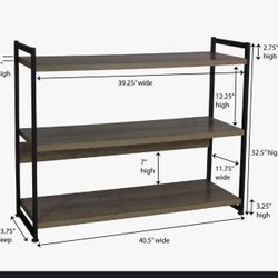 3-Shelf Open Storage Bookshelf – Rustic Wood Grain & Metal