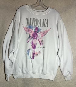 Nirvana In Utero White Pink Angel Graphic Crewneck Sweatshirt Size Large L 2024
