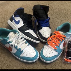 Lot Of 2 Pairs - Nike Dunk Low Retro Shoes "Miami Dolphins" Cosmic Clay & Blue Racer Sizes 10.5 M