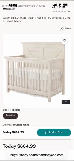 Westfield 50" Wide Traditional 4-in-1 Convertible Crib, Brushed White