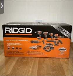 RIDGID 18V Cordless 8-Tool Combo Kit with 2.0 Ah Battery, 4.0 Ah Battery, Charger, and Tool Bag