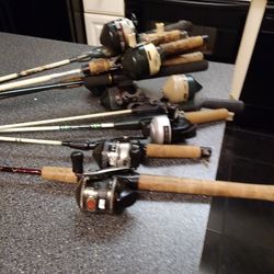 10. REAL GOOD  ZEBCO  REELS   ON  BETTER THAN AVERAGE. RODS. ALL REELS CLEAND AN GREASED  ASKING   __25. EACH. OR 200 FOR ALL