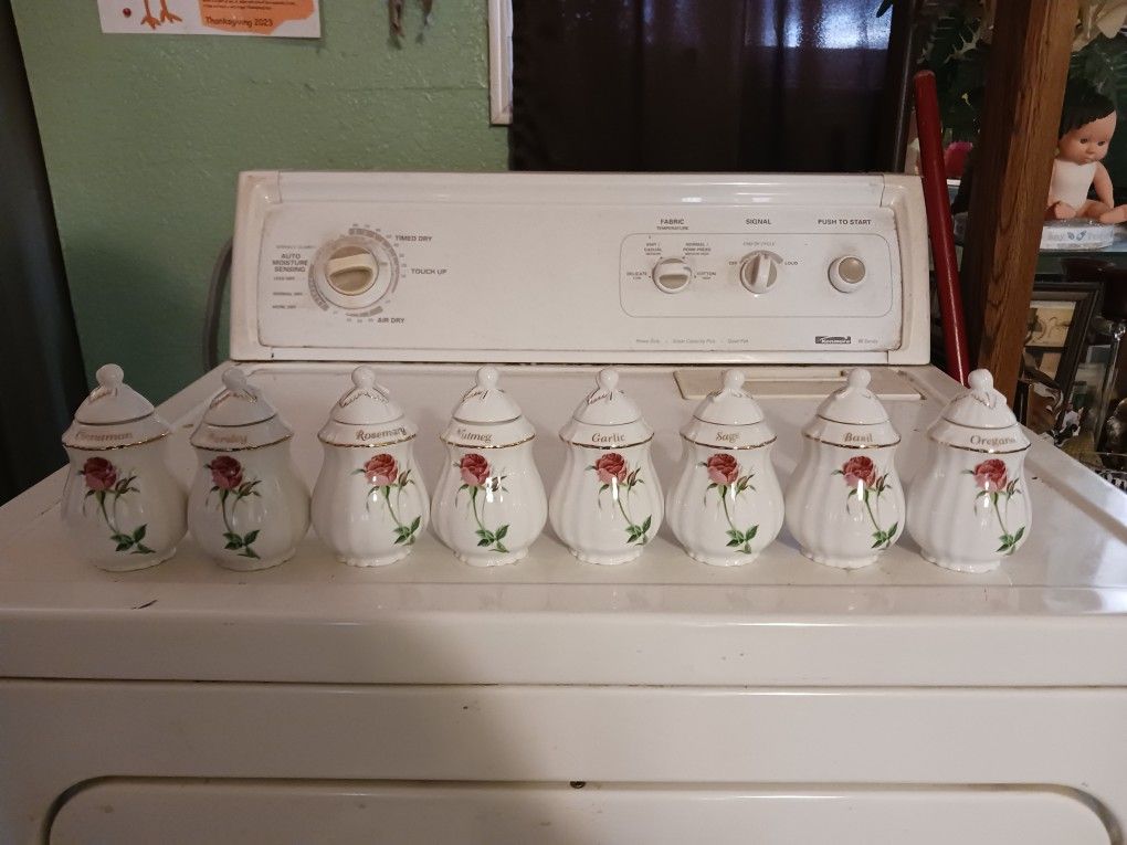 Vintage Christine Holm Rose Pattern Porcelain Jars 5" Tall. Mint Condition