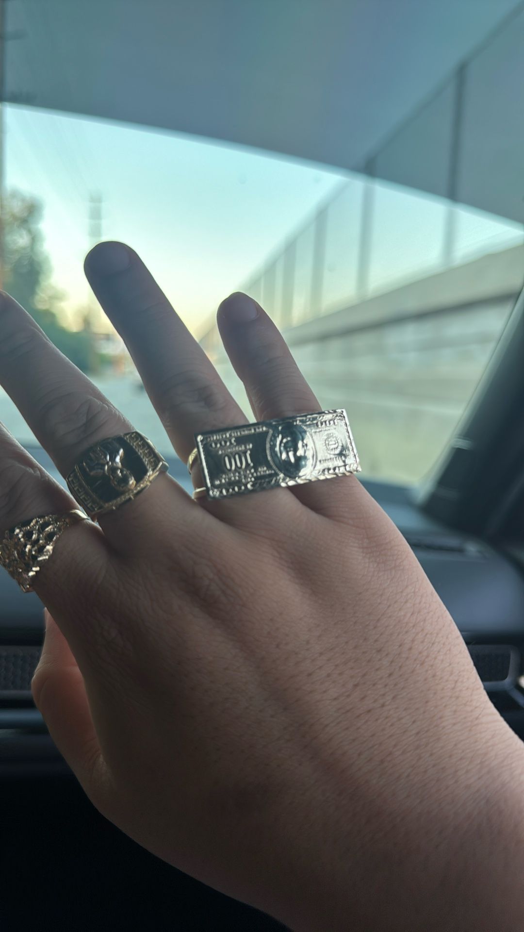 10k Solid Gold Double Finger $100 Bill Ring