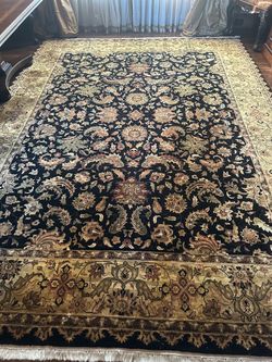 Hand Knotted Oriental Area Rug 9x12 Black Gold Floral Persian Style Wool
