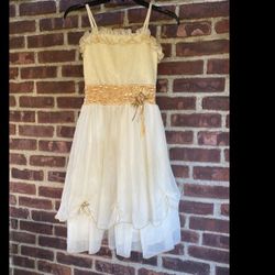 Girls Sz 12 Party dress Cream Gold Dance Holiday Special Occasion Sleeveless 