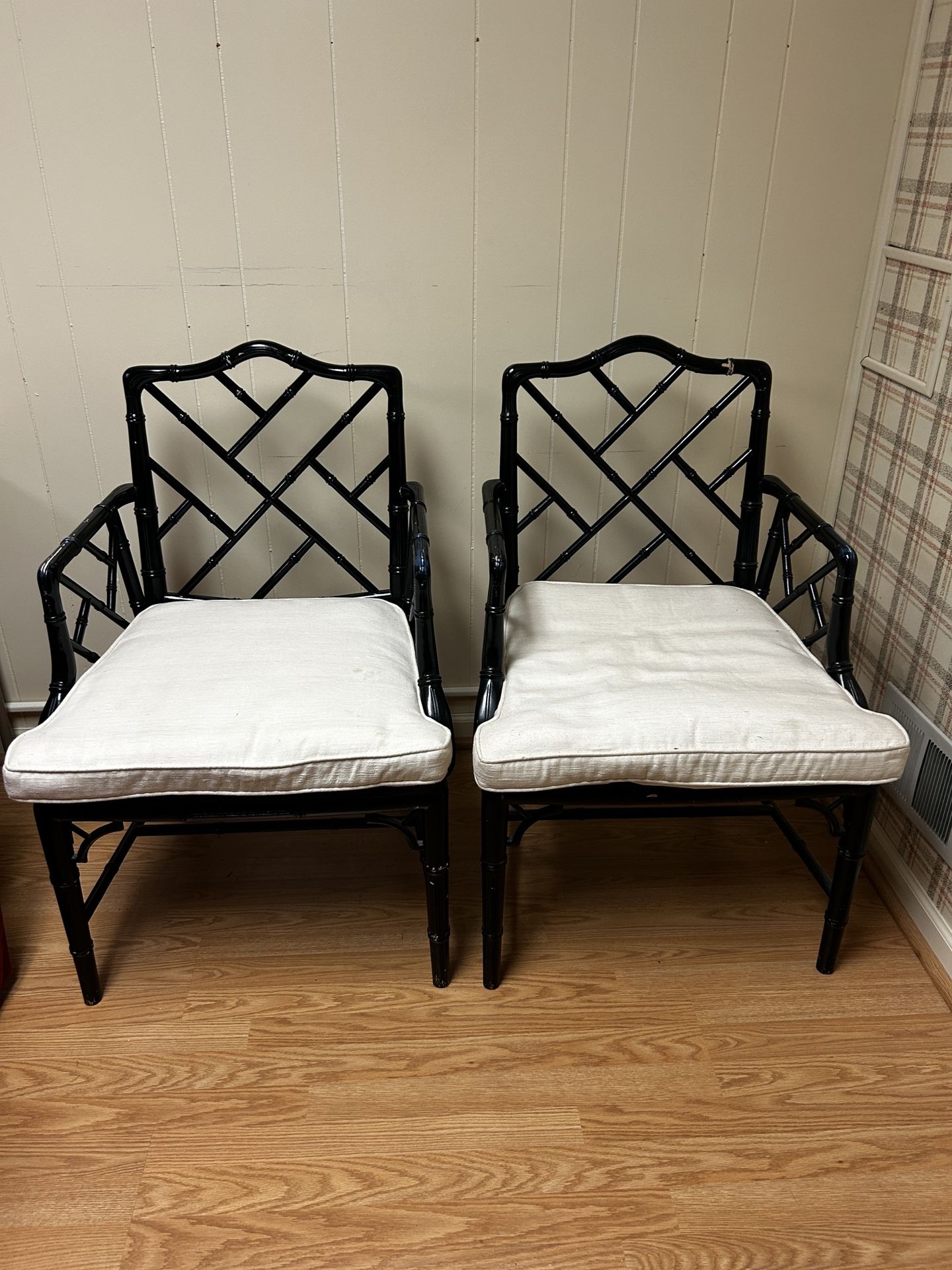 Pair of Chinoiserie Faux Bamboo Armchairs – Hollywood Regency Style