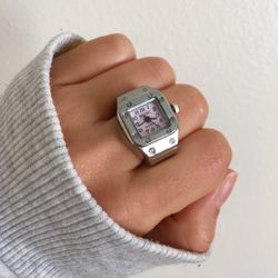 Pink Dial Square Watch Ring