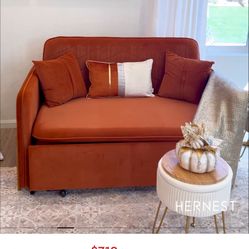 Midcentury modern Convertible Sofa Bed Orange Velvet