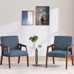 Set Of 2 Solid Wooden Mid Century Modern Accent Chair, Upholstered Arm Chair