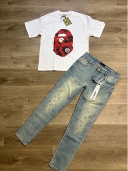 PURPLE JEANS AND BAPE SHIRT