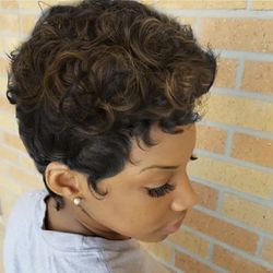 Short Brown Curly Pixie Wig for Women