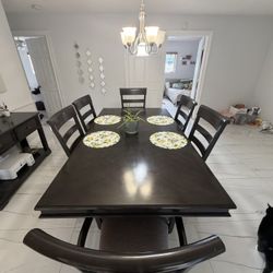 Grey Dining Room Table W/ Six Chairs