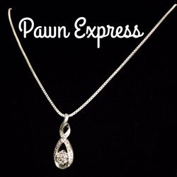 Sterling Silver Diamond Pendant Necklace Set 