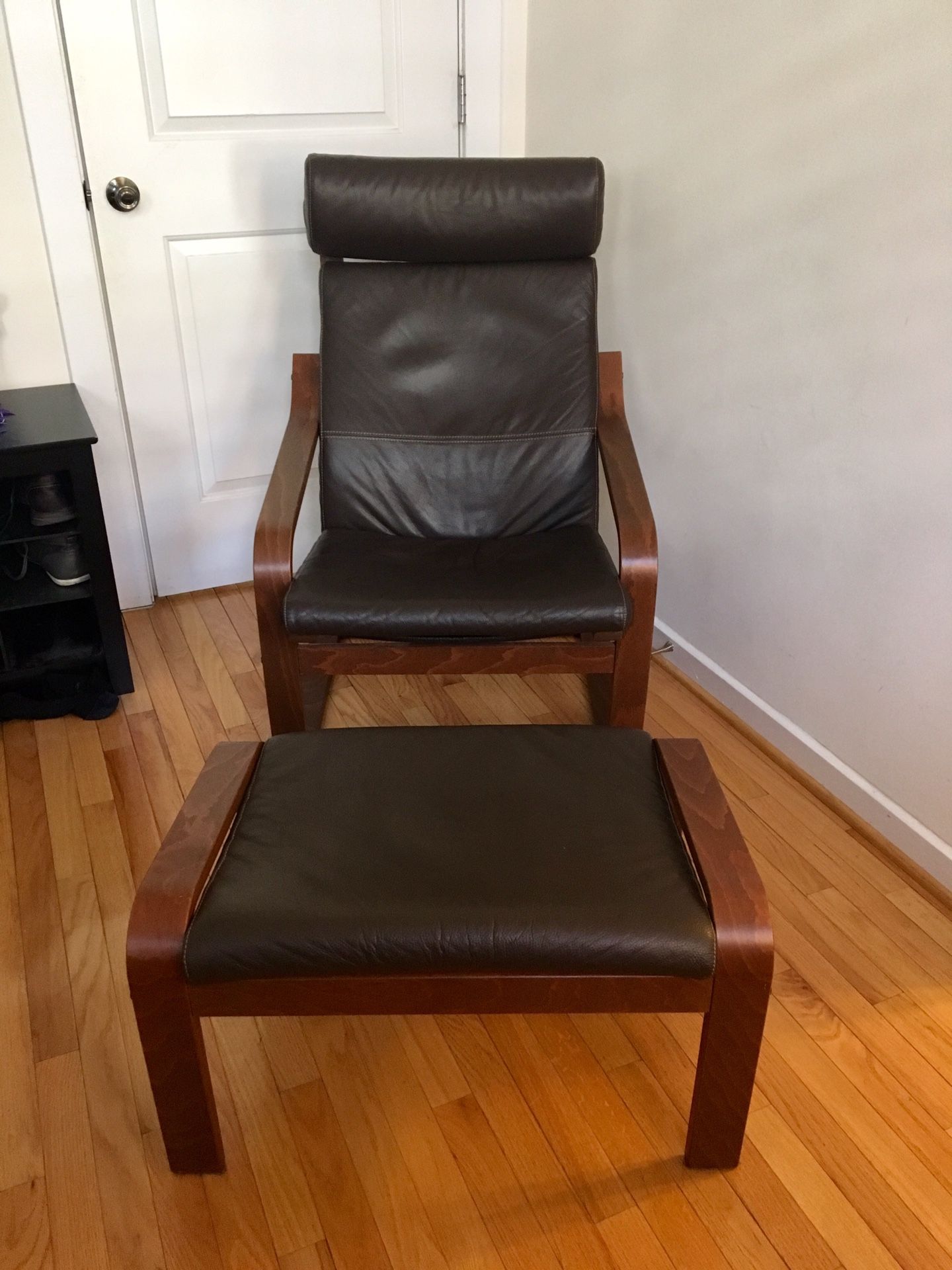 IKEA Poang chair and ottoman. 100% leather