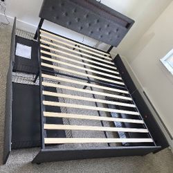 Queen Bed Frame with 4 Storage Drawers and Charging Station