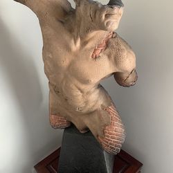 Centurion Fragment sculpture by Jeff Hall Studio. This is a striking and powerful contemporary art piece featuring a fragmented human form with archit