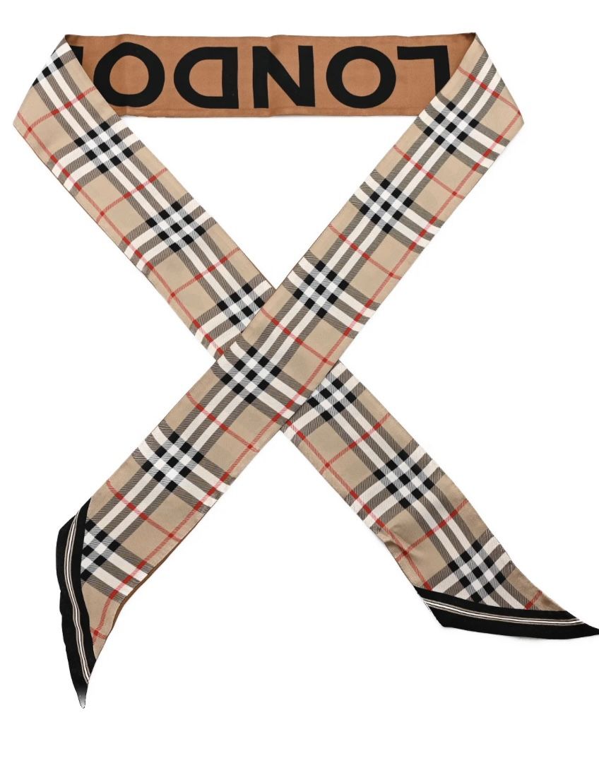 BURBERRY Silk accessory nova Check Logo Print Skinny Scarf head wear neck wear