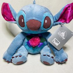 9” NWT Disney Stitch Plush Valentine's Day Hearts Rose Plush