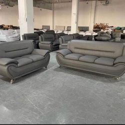 Brand New Grey Leather Sofa + Loveseat - Chair | Pay After Delivery 🚚