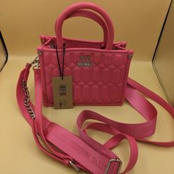 Steve Madden Soft Crossbody Bag Purse Pink Flash Bniko Handles 2 Straps Preowned
