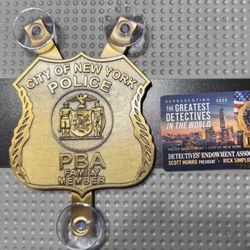 Heavy Brass NYC PBA Window Shield & 2025 DETECTIVE PBA CARD