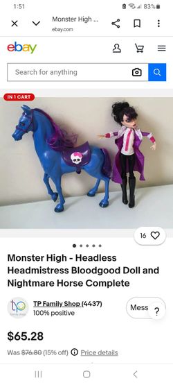 MONSTER HIGH Headless Headmistress Bloodgood DOLL and Nightmare Horse Complete set.