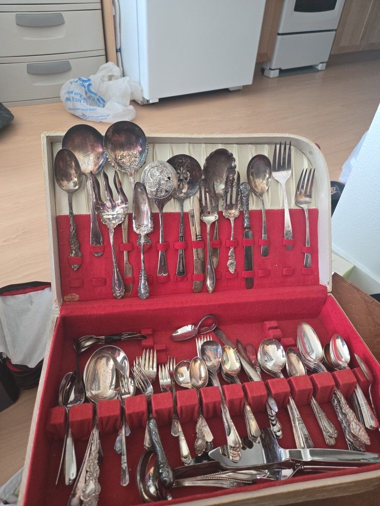 ANTIQUE SILVER..AND SILVER PLATE SPOONS FOLK KNIFE