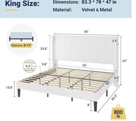 Allewie King Size Velvet Bed Frame/Vertical Channel Tufted Wingback Headboard
