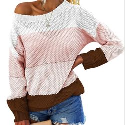 Women’s Casual Striped Color Block Knit Sweater Long Sleeve Crew Neck Loose Pullover Tunic Blouse Tops Size Large NEW.

Size Measurements: Large- bust