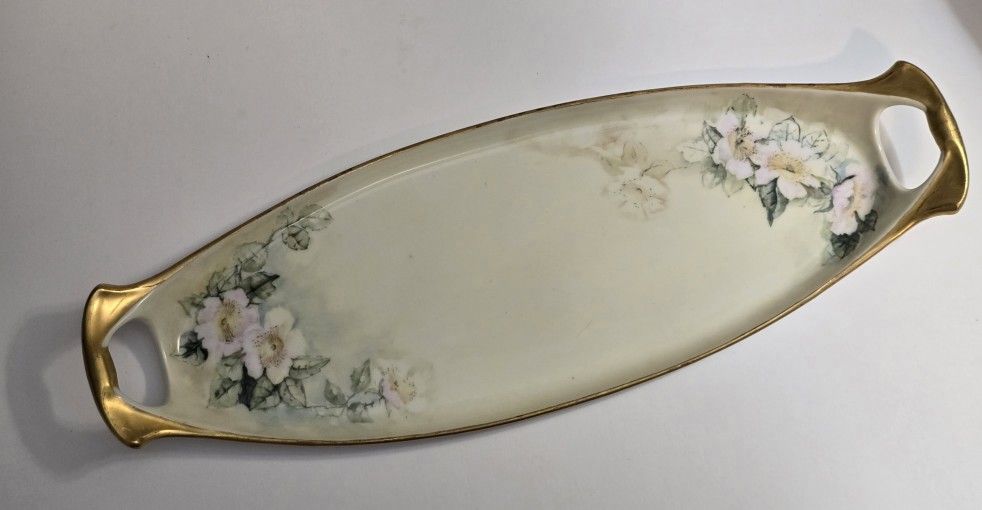 Vignaud Limoges Dresser Vanity Tray 15" Hand Painted with white/pink flowers