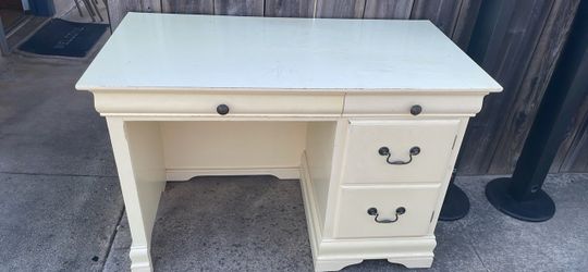 Cream Wood Desk with Drawers