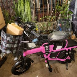 PINK FOLDABLE ELECTRIC BICYCLE 25MPH 50 MILES PAS 48V20AH