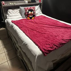 storage bed frame w/ 6 drawers + mattress & box spring + plug-in light