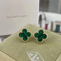Van Cleef & Arpels emerald green pheasant stone earrings