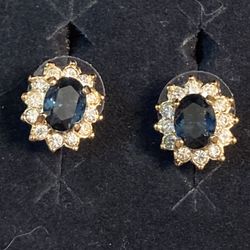 Blue Sapphire And Cz Post Earrings Fashion Jewelry 