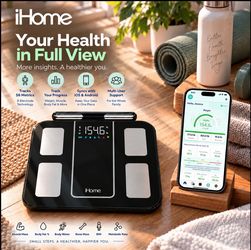 iHome 8-Electrode Handle Smart Body Composition Scale - Digital Weighing Scale for Fitness, BMI & Body Fat Tracking, 56 Metrics, Segmental Analysis, A
