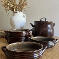 Vintage Crate & Barrel Stoneware Soup Serving Set