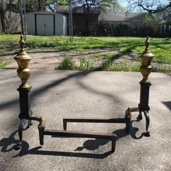 Vintage Rusty Iron & Brass Firewood Log Holder