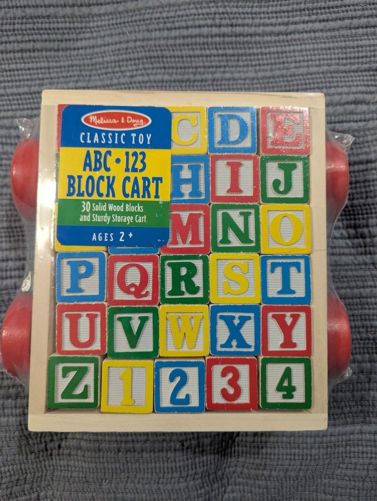 Melissa & Doug Classic ABC Wooden Block Cart Educational Baby Kids Toy With 30 Solid Wood Blocks