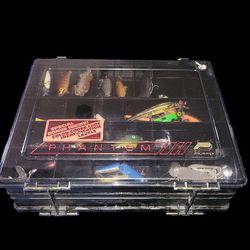 Plano LARGE Phantom 111 Tackle box double Sided storage w/ vintage Lures! Packed full see pics