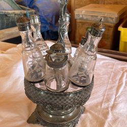Antique 1800s-1860s 6 Bottle Victorian Castor Condiments Set