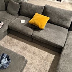 24home Aalto Boutique Grey Polyester Feathers Double Chaise Sectional