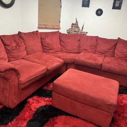 Red Sectional Couch With Table 